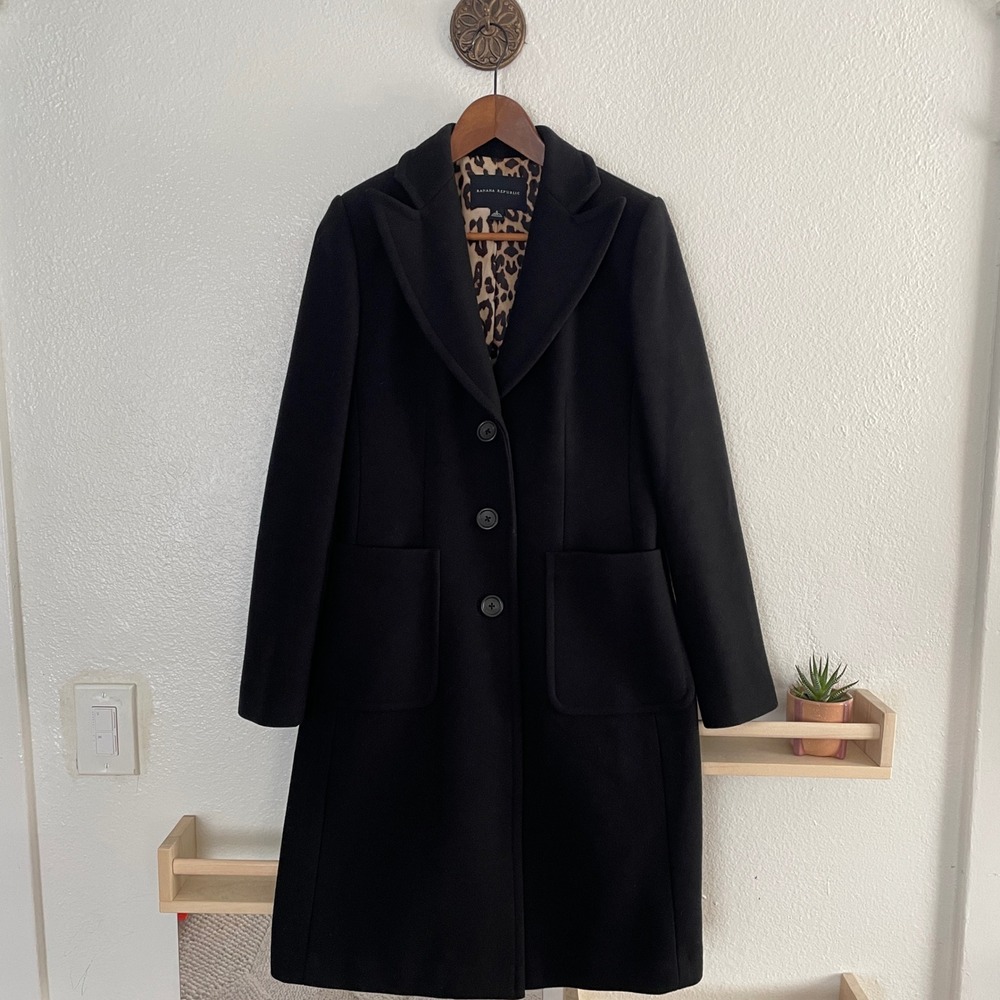 Banana Republic Black Wool Blend Leopard Lining Car Coat Jacket Small